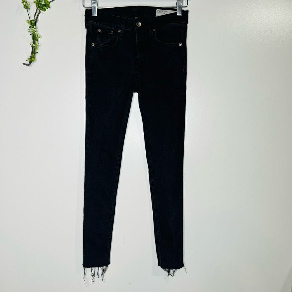 Rag & Bone Ankle Skinny Jeans Black Raw Hem 27